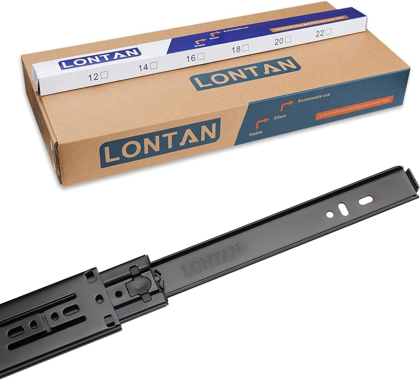 LONTAN 10 Pair Soft Close Drawer Slides 16 Inch Black Heavy Duty Dresser Drawer Glides Full Extension Ball Bearing Cabinet Rails 100LB Capacity