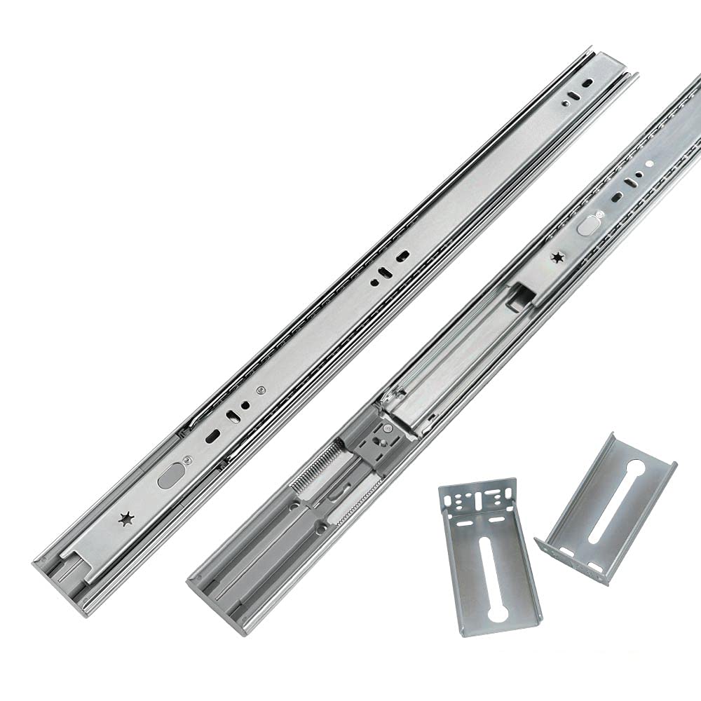 LONTAN 1 Pair 22 Inch Side Mount Soft Close Drawer Slides 3 FOLD Full Extension Drawer Glides - 4502S3-22 Heavy Duty Ball Bearing Cabinet Rails with Rear Mounting Brackets 100 LB Capacity