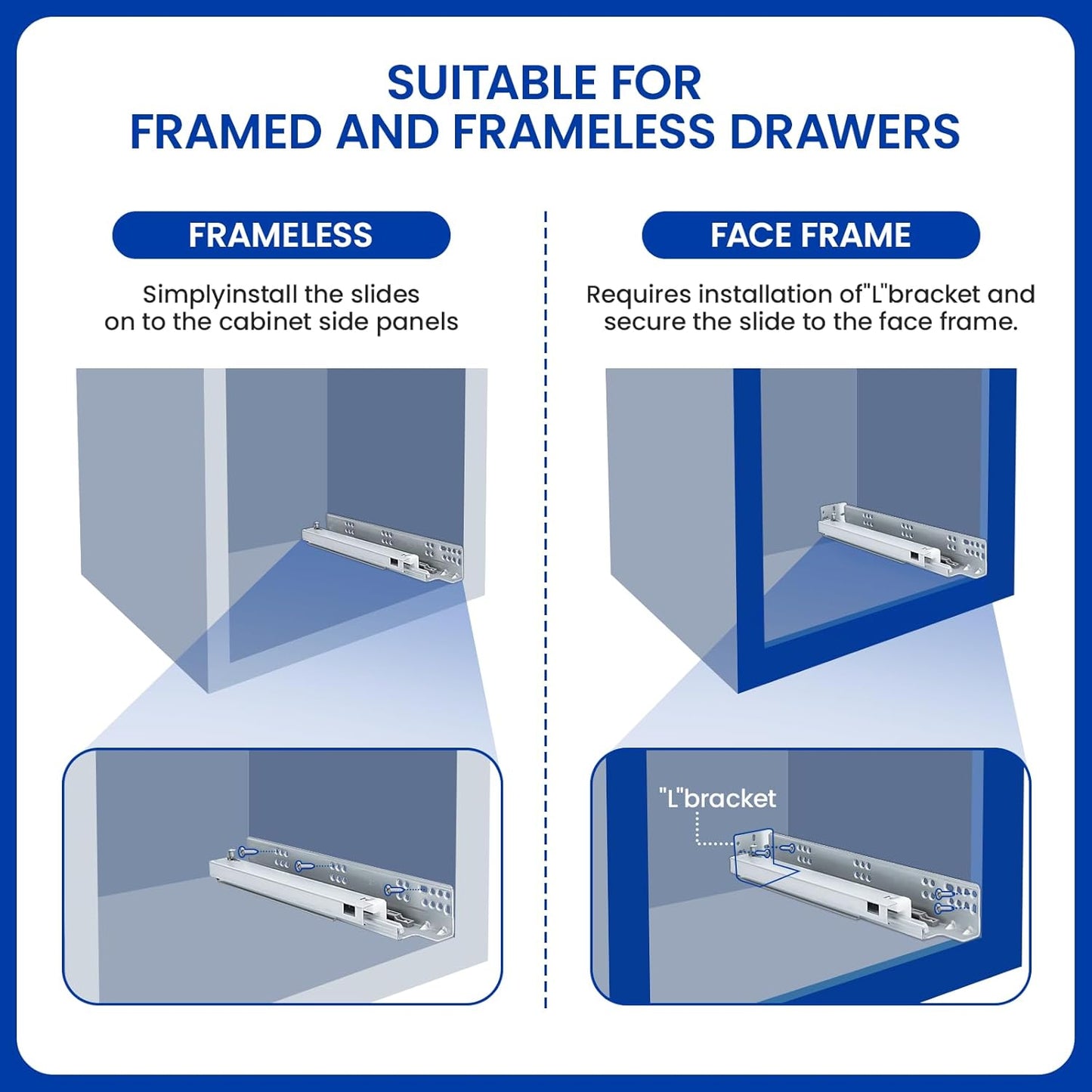LONTAN Undermount Soft Close Drawer Slides 21 Inch Hidden Bottom Mount Full Extension Cabinet Rails with Rear mounting Bracket and Locking Devices 1 Pair Concealed Drawer Runners 100lb Load Capacity