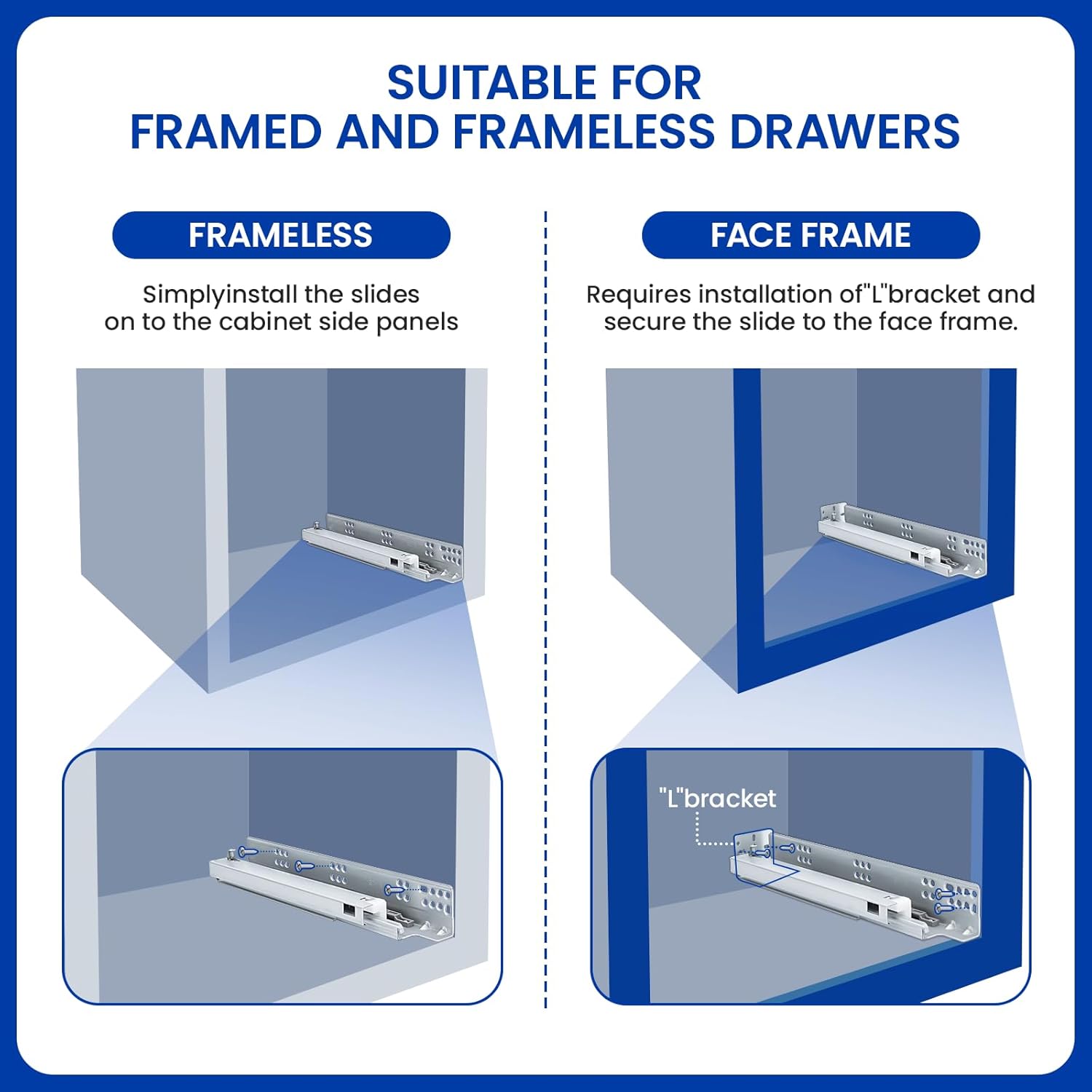 LONTAN Undermount Soft Close Drawer Slides 21 Inch Hidden Bottom Mount Full Extension Cabinet Rails with Rear mounting Bracket and Locking Devices 1 Pair Concealed Drawer Runners 100lb Load Capacity