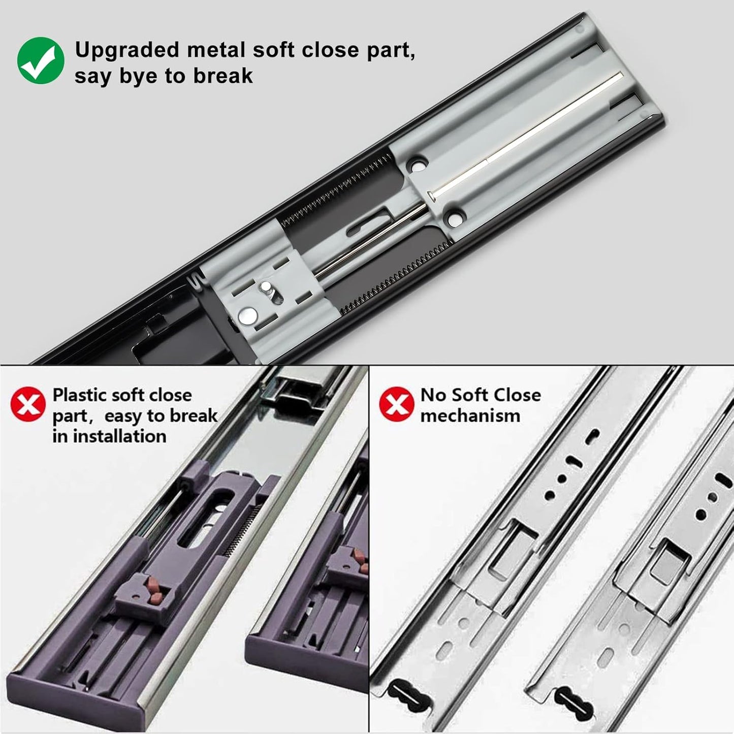 LONTAN 10 Pair Soft Close Drawer Slides 16 Inch Black Heavy Duty Dresser Drawer Glides Full Extension Ball Bearing Cabinet Rails 100LB Capacity