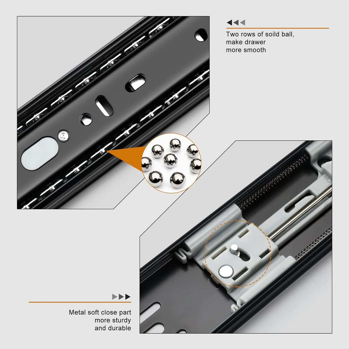 LONTAN 10 Pair Soft Close Drawer Slides 16 Inch Black Heavy Duty Dresser Drawer Glides Full Extension Ball Bearing Cabinet Rails 100LB Capacity