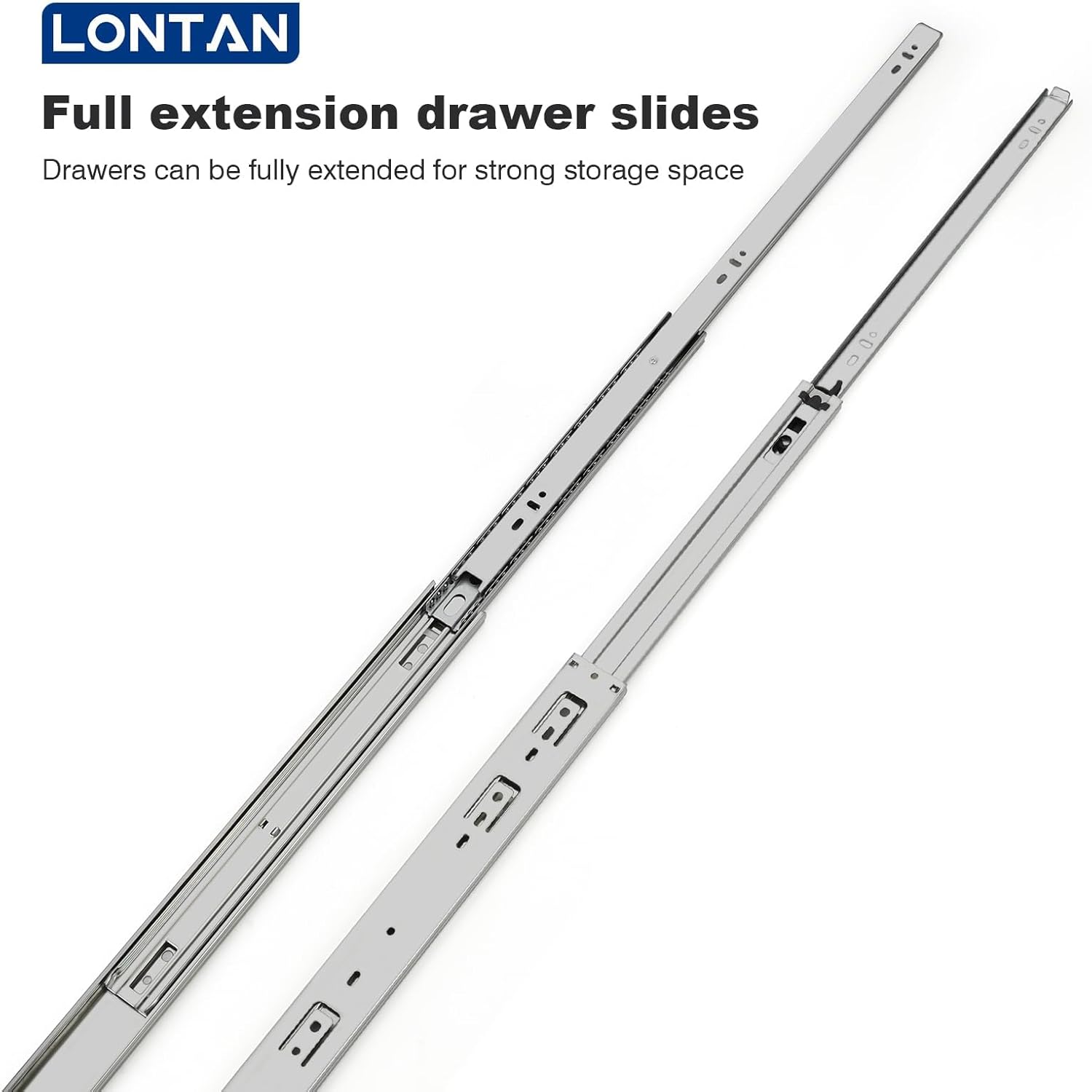 LONTAN Full Extension Ball Bearing Drawer Slides 8 10 12 14 16 18 20 22 24 Inch Heavy Duty Side Mount File Cabinet Rails Dresser Runner Kitchen Cabinet Drawer Glides 100 LB Capacity (12 inch,1 Pair)