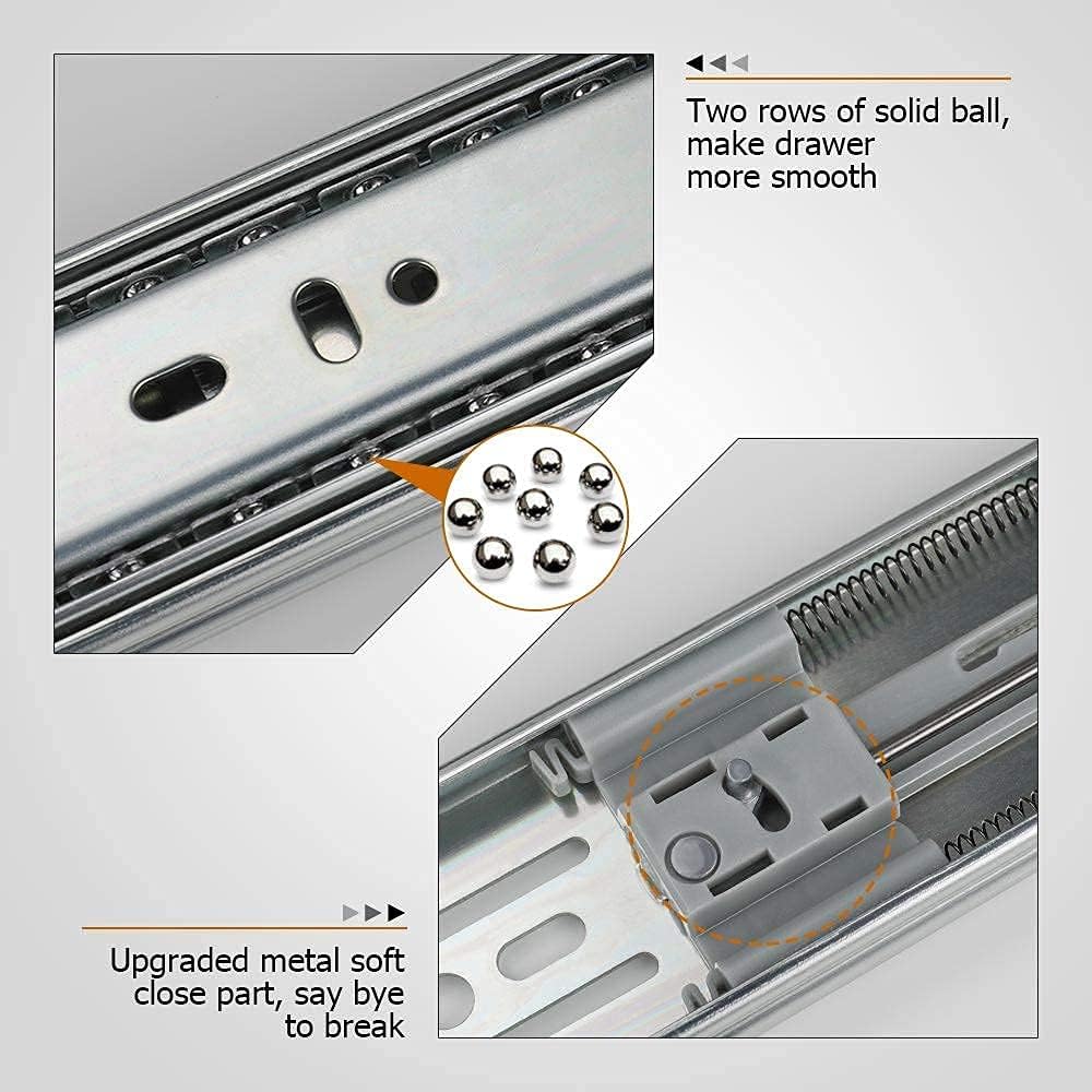 LONTAN 1 Pair 22 Inch Side Mount Soft Close Drawer Slides 3 FOLD Full Extension Drawer Glides - 4502S3-22 Heavy Duty Ball Bearing Cabinet Rails with Rear Mounting Brackets 100 LB Capacity
