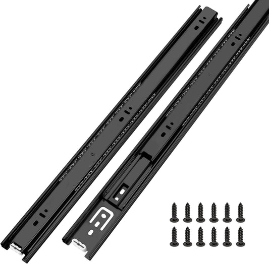 LONTAN 12 Inch Full Extension Ball Bearing Drawer Slides 1 Pair Side Mount Cabinet Rails Tool Box Trash Can Glides Black Heavy Duty Kitchen Drawer Runners 100LB Capacity