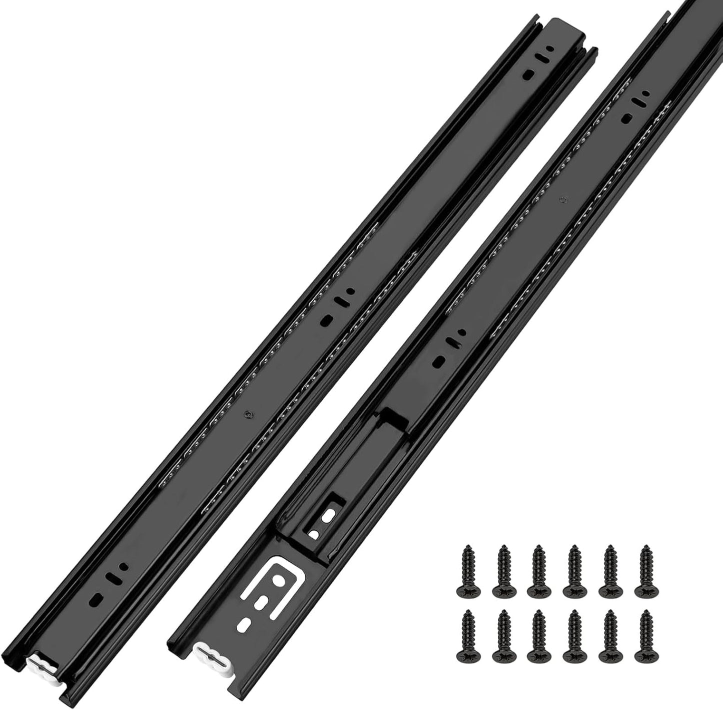 LONTAN 12 Inch Full Extension Ball Bearing Drawer Slides 1 Pair Side Mount Cabinet Rails Tool Box Trash Can Glides Black Heavy Duty Kitchen Drawer Runners 100LB Capacity