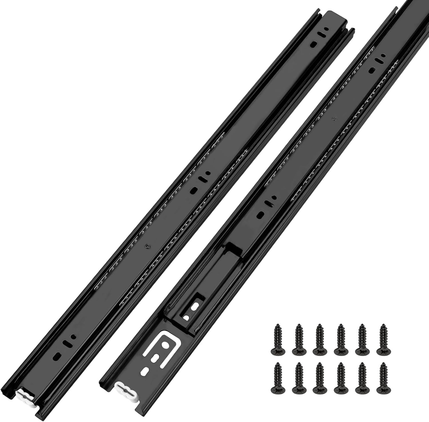 LONTAN 12 Inch Full Extension Ball Bearing Drawer Slides 1 Pair Side Mount Cabinet Rails Tool Box Trash Can Glides Black Heavy Duty Kitchen Drawer Runners 100LB Capacity
