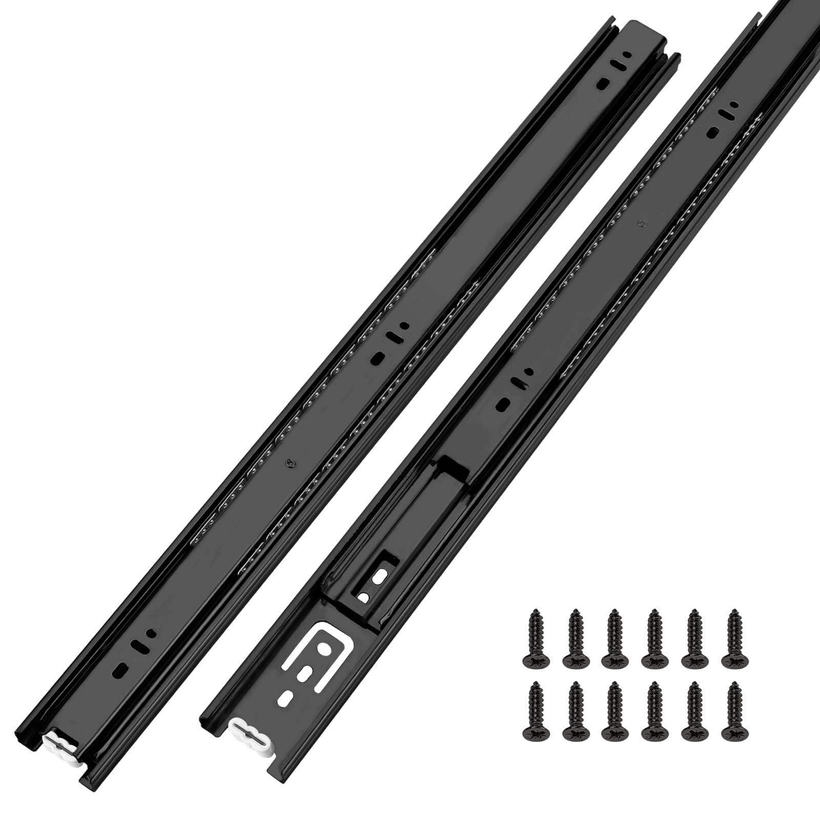 LONTAN 12 Inch Full Extension Ball Bearing Drawer Slides 1 Pair Side Mount Cabinet Rails Tool Box Trash Can Glides Black Heavy Duty Kitchen Drawer Runners 100LB Capacity