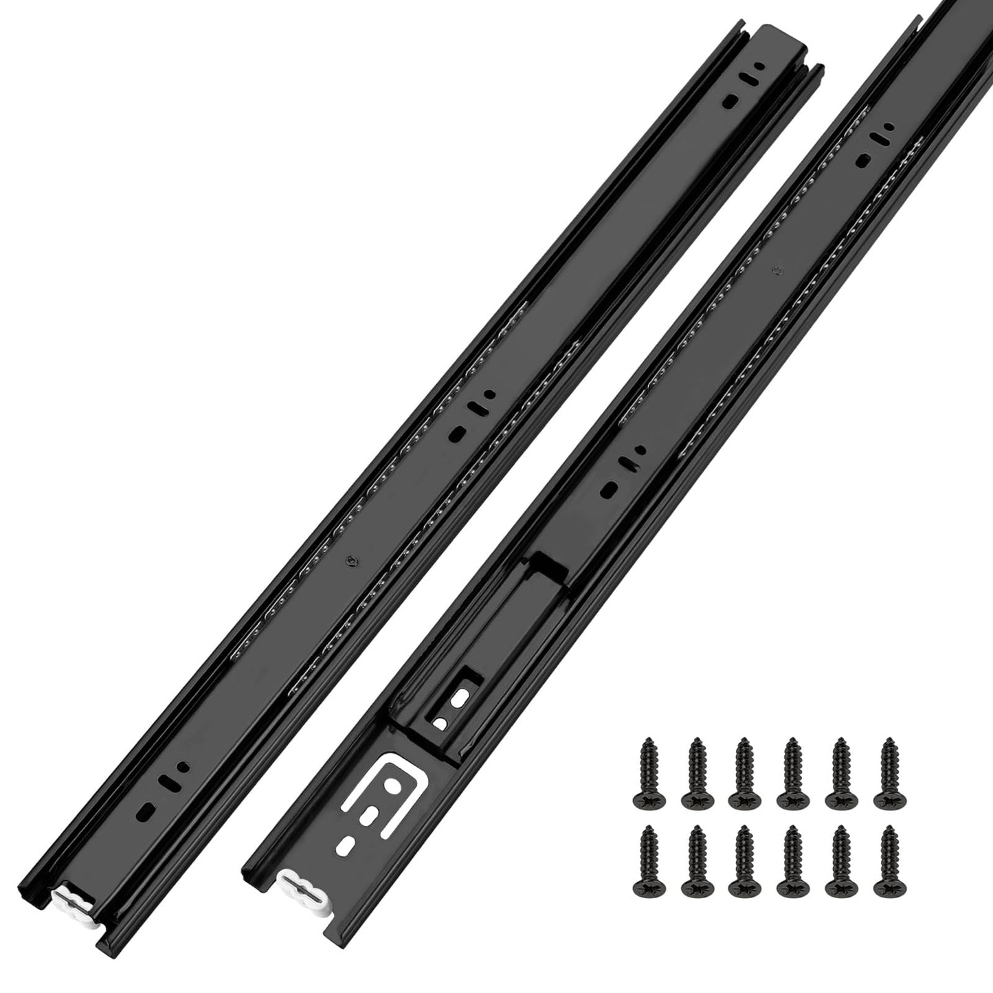 LONTAN 12 Inch Full Extension Ball Bearing Drawer Slides 1 Pair Side Mount Cabinet Rails Tool Box Trash Can Glides Black Heavy Duty Kitchen Drawer Runners 100LB Capacity