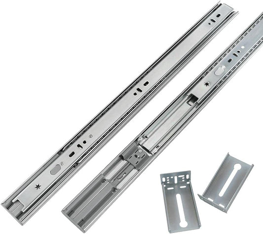 LONTAN 1 Pair 22 Inch Side Mount Soft Close Drawer Slides 3 FOLD Full Extension Drawer Glides - 4502S3-22 Heavy Duty Ball Bearing Cabinet Rails with Rear Mounting Brackets 100 LB Capacity