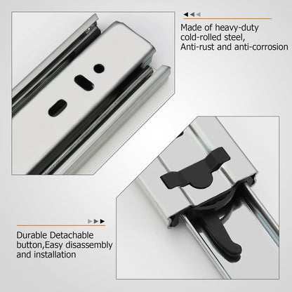 LONTAN Full Extension Ball Bearing Drawer Slides 8 10 12 14 16 18 20 22 24 Inch Heavy Duty Side Mount File Cabinet Rails Dresser Runner Kitchen Cabinet Drawer Glides 100 LB Capacity (12 inch,1 Pair)