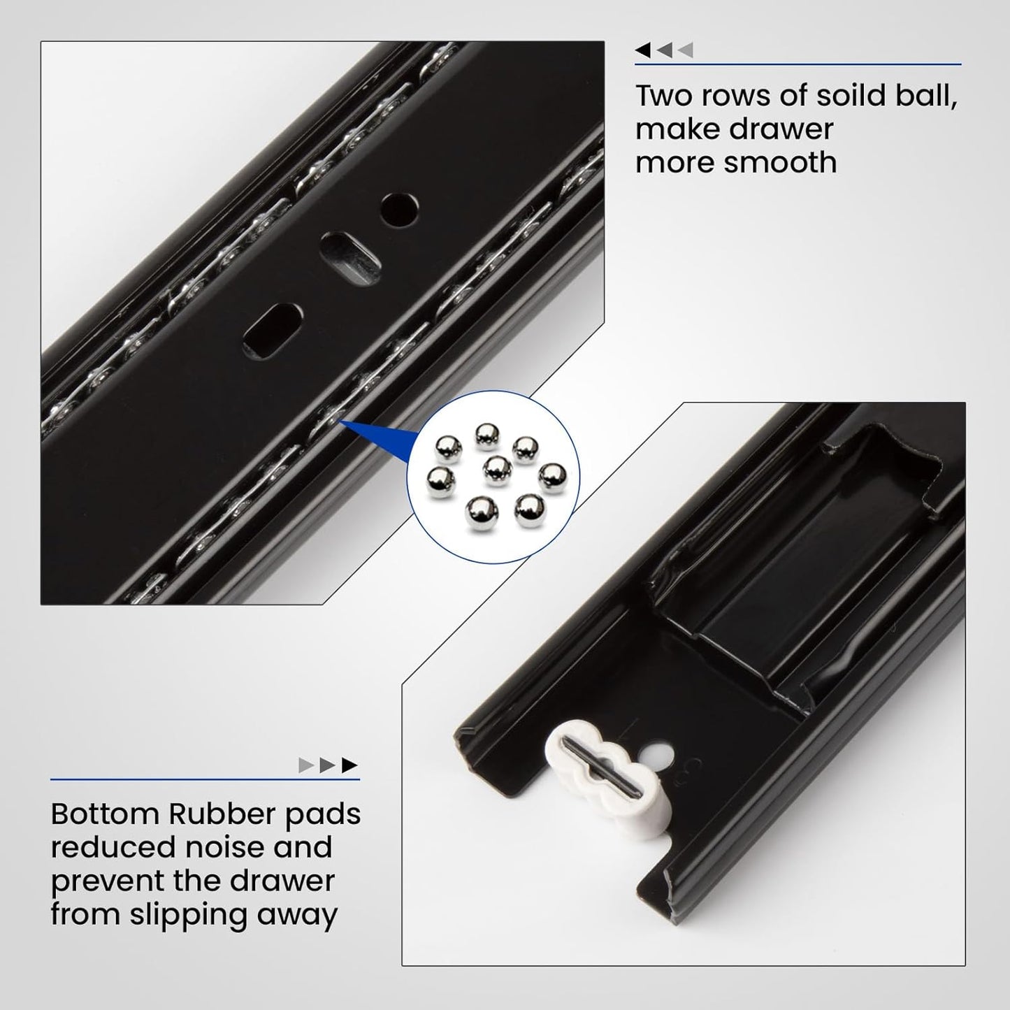 LONTAN 12 Inch Full Extension Ball Bearing Drawer Slides 1 Pair Side Mount Cabinet Rails Tool Box Trash Can Glides Black Heavy Duty Kitchen Drawer Runners 100LB Capacity