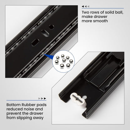 LONTAN 12 Inch Full Extension Ball Bearing Drawer Slides 1 Pair Side Mount Cabinet Rails Tool Box Trash Can Glides Black Heavy Duty Kitchen Drawer Runners 100LB Capacity