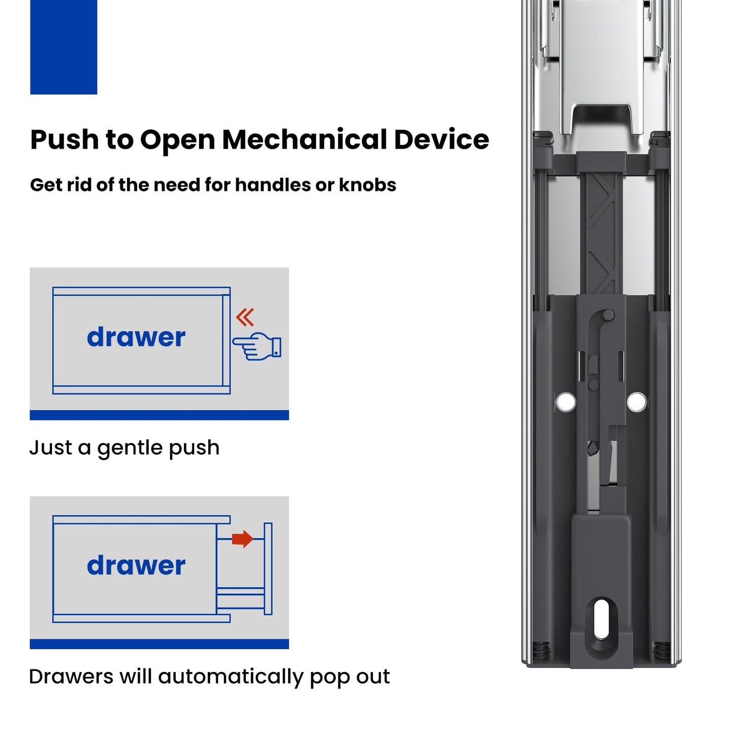 Push to Open Drawer Slides LONTAN Dresser Drawer Slides Full Extension Drawer Slides -10 Pairs Drawer Track Guide and Glides，100 LB Capacity Drawer Rails