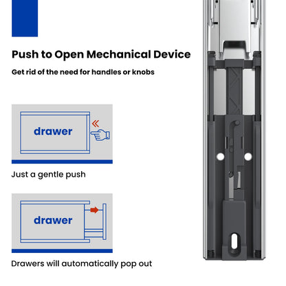 Push to Open Drawer Slides LONTAN Dresser Drawer Slides Full Extension Drawer Slides -10 Pairs Drawer Track Guide and Glides，100 LB Capacity Drawer Rails