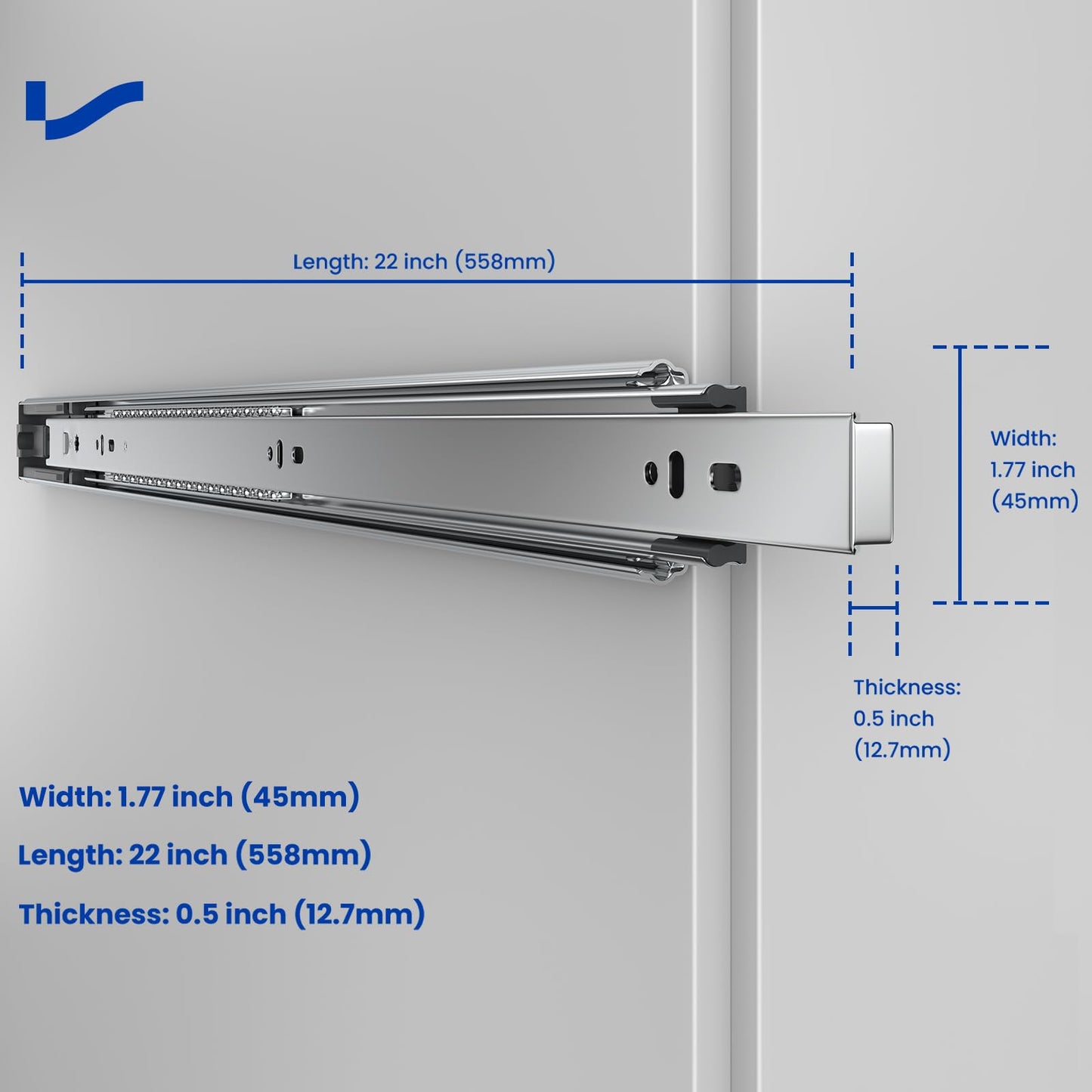 Push to Open Drawer Slides LONTAN Dresser Drawer Slides Full Extension Drawer Slides -10 Pairs Drawer Track Guide and Glides，100 LB Capacity Drawer Rails