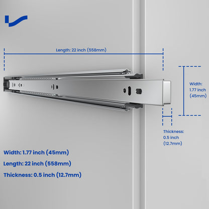 Push to Open Drawer Slides LONTAN Dresser Drawer Slides Full Extension Drawer Slides -10 Pairs Drawer Track Guide and Glides，100 LB Capacity Drawer Rails