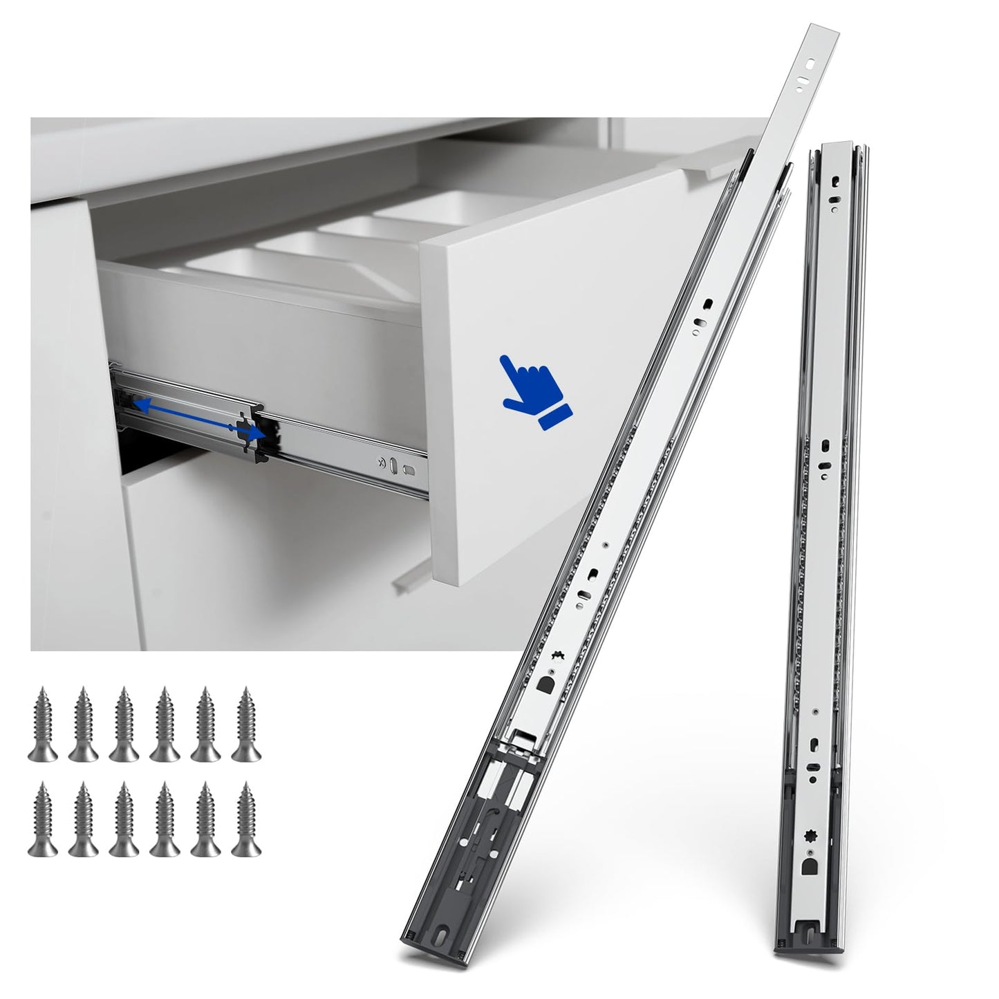 Push to Open Drawer Slides LONTAN Dresser Drawer Slides Full Extension Drawer Slides -10 Pairs Drawer Track Guide and Glides，100 LB Capacity Drawer Rails